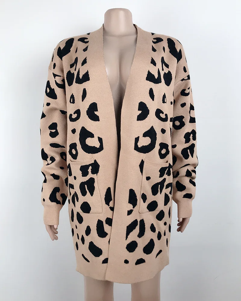 Хаки Merry Pretty Leopard осенне-зимние женские повседневные вязаные кардиганы с длинным рукавом, вязаные женские свитера, пальто, модная женская верхняя одежда - Цвет: Хаки