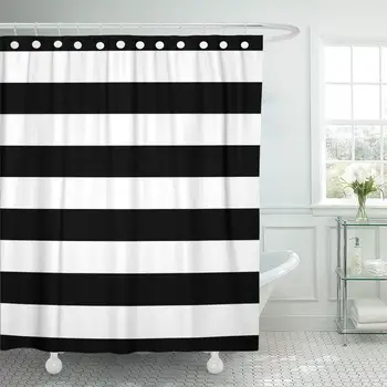

Stripe Striped Line Black and White Graphics Strict Retro Shower Curtain Waterproof Polyester Fabric 72 x 72 Inches with Hooks