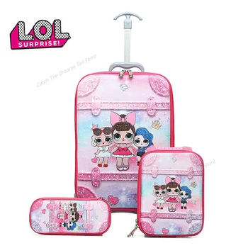 

LOL Surprise Doll School Bag Children's Trolley 6-round School Bag Lunch Bag Pencil Bag Three-piece 1-5Grade Kids Backpack Girls