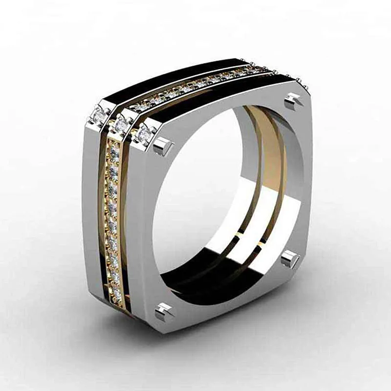 

Men Trendy 2019 Rings Two-tone Bling Bling Hip Hop Punk Ring for Women Cuban Multilayer Exaggerated Street Artist Ring O4M370
