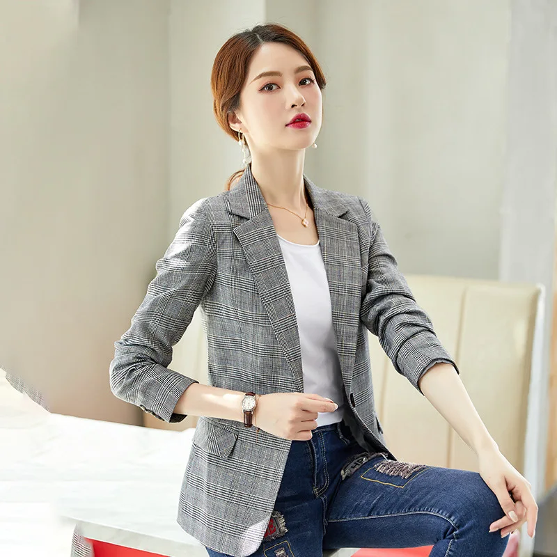 

Ladies plaid blazer S-5XL business office suit 2019 new Korean casual slim long sleeve small suit High quality ladies jacket