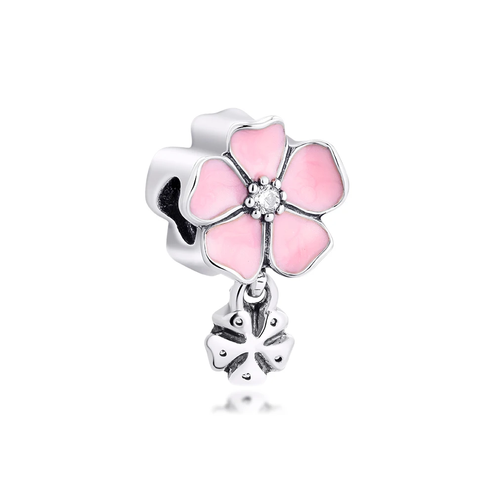

CKK 925 Sterling-Silver-Jewelry Pink Poetic Blooms Dangle Beads Fits Original Charms Bracelets Necklaces Free Shipping