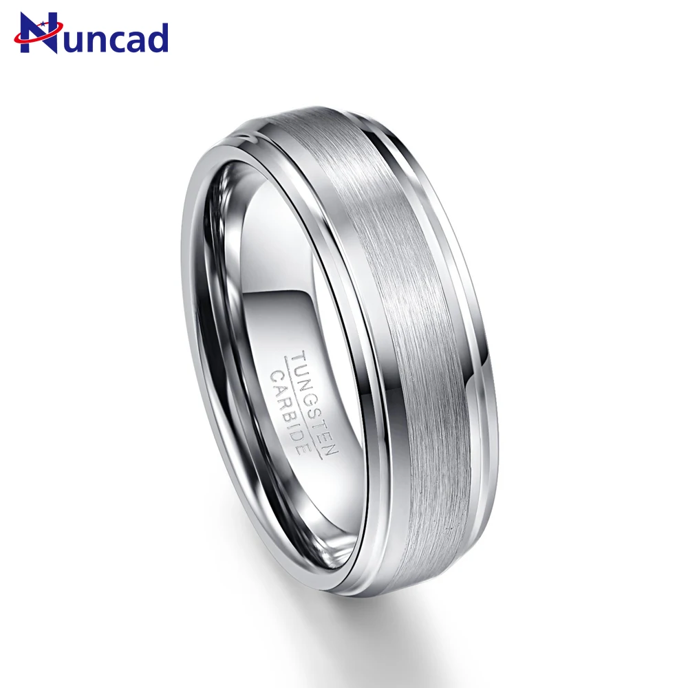 NUNCAD 4mm Tungsten Carbide Wedding Ring - Silver Polished Finish, Gold Inner, Comfort Fit Size 7 - View #4
