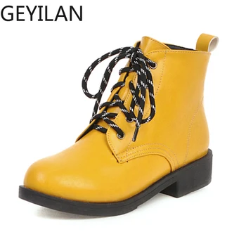

2019 Women Flats Yellow Martins Boots Lady Rubber Ankle Boots Lady Stripper Chunky Plus Size Fall Winter Burgundy Jeans Shoes