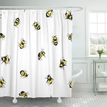 

Watercolor Flower Pattern Bee Yellow Insect Vintage Brush Abstract Shower Curtain Waterproof Polyester Fabric 72 x 72 Inches