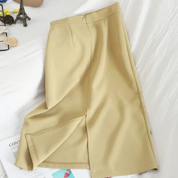 

HELIAR 2020 New Women Elegant Solid Color Pencil Skirts Female Summer Autumn High Waist Bodycon Vintage Split Skirts Simple Chic