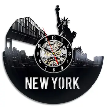 

Vinyl Record Wall Clock Modern Design Classic CD Clocks Mute Creative Retro Style New York City Wall Watch Home Decor 12 inch
