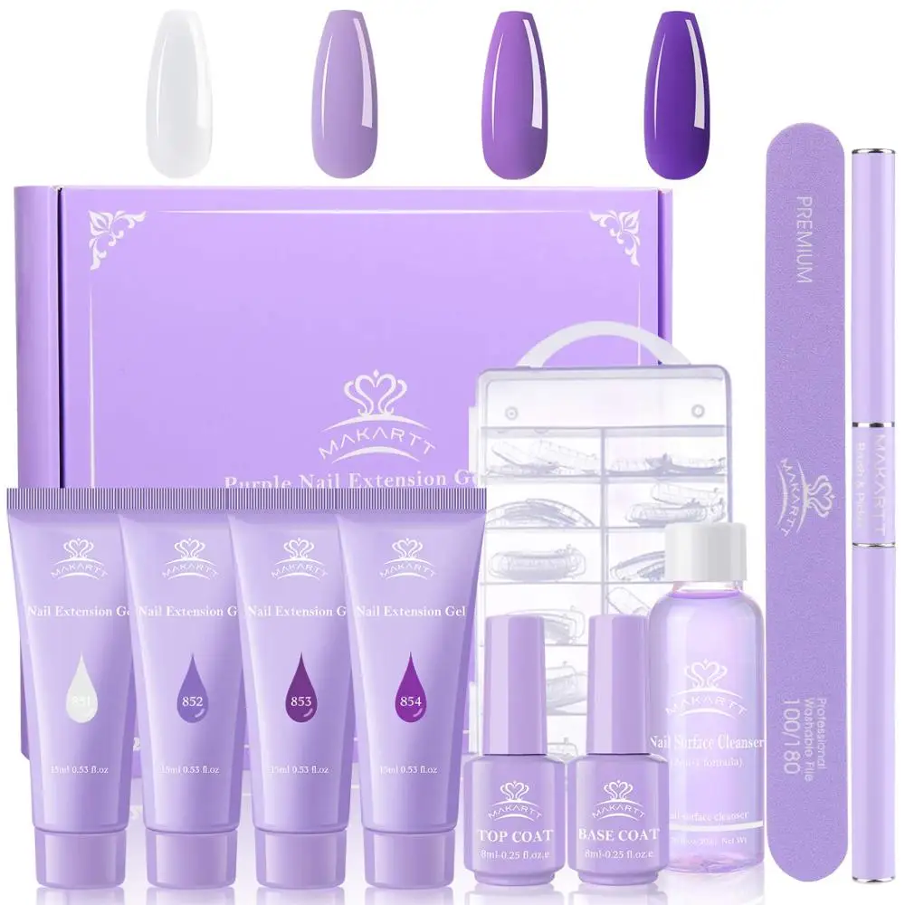 

Makartt Purple Poly Nail Extension Gel Kit, 15ML Clear Jelly Nail Builder Gel with Slip Solution Nail Art Equipment Starter Kit