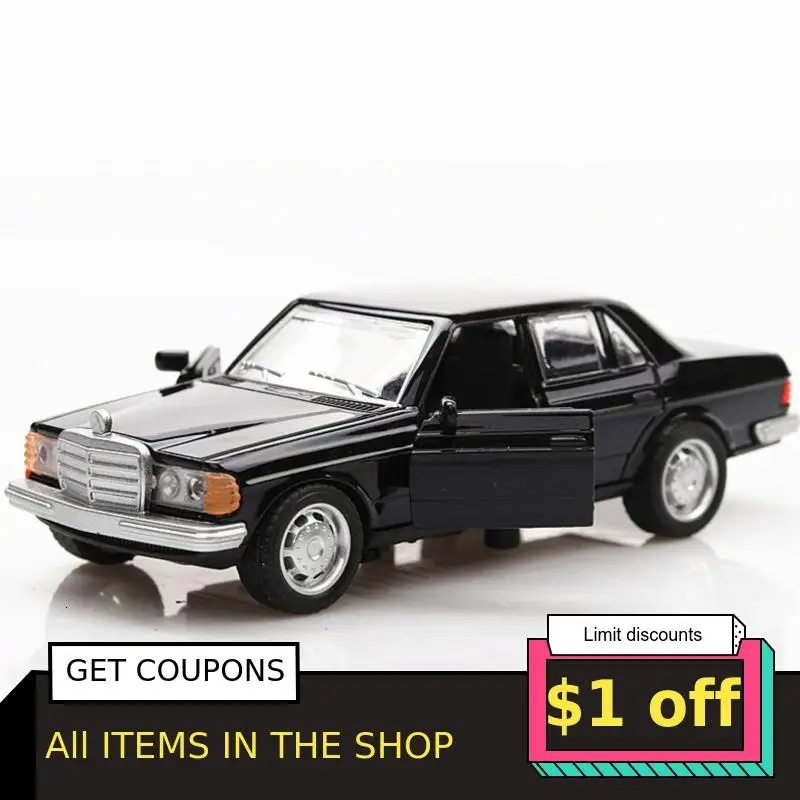 1/36 Boxed Toys For Children Classic Tiger Head Ben Diecast Vehicles Model Mercedes E-class W123 Double Door Car Gifts For Kids