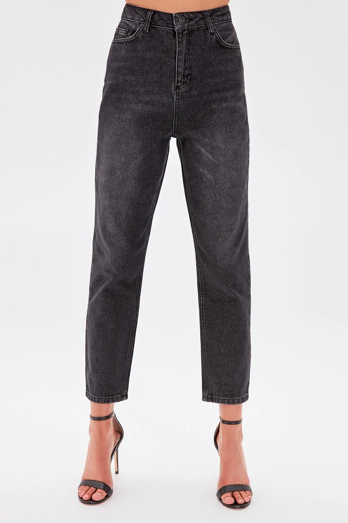 Trendyol черные джинсы с завышенной талией Bel Mom TWOAW20JE0039