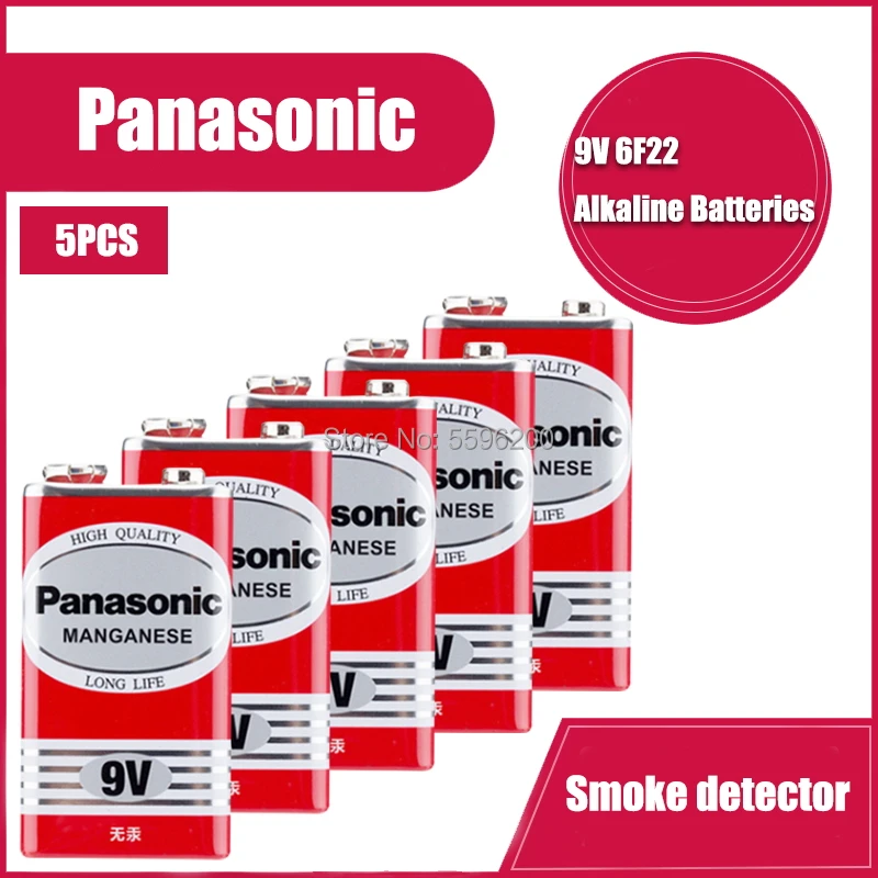 5 шт. щелочная батарея Panasonic 9V 6F22 для сигнализации беспроводной микрофон без ртути