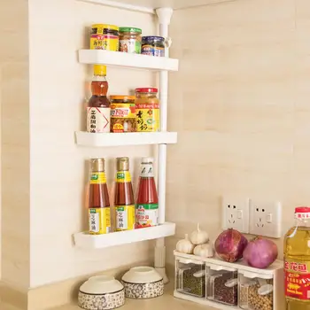 

AsyPets Nail-free Kitchen Shelf Telescopic Rotating Seasoning Storage Rack Wall Holder Organizer