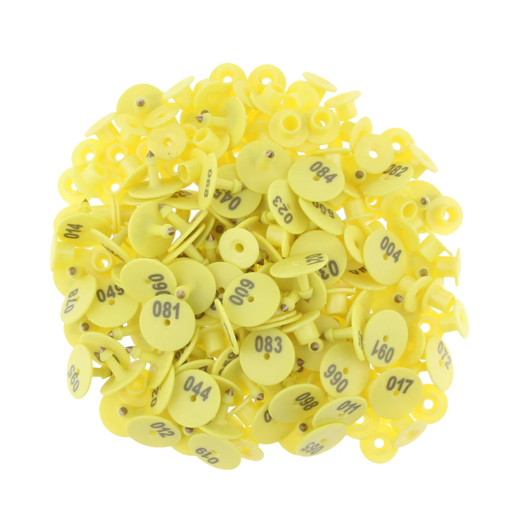 100PCS Pre Number Livestock Identification Ear Tag For Pig Goat Sheep Yellow