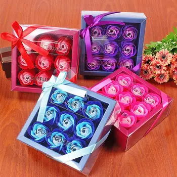 

9Pcs Rose Petal Gift Box Bath Artificial Scented Body Soap Flower Gift Wedding Party Favor for Valentine's Day MN