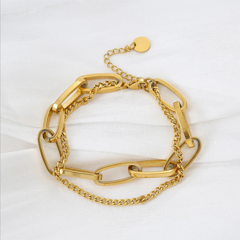 XIYANIKE 316L Stainless Steel Gold Color Thick Geometric Chain Bracelets Gift New For Women Men Fashion Party Jewelry