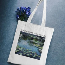 Повседневная тканевая сумка на плечо с графическим принтом в виде водяных лилий, женская сумка в стиле Харадзюку, Новая Винтажная сумка на плечо с большой вместительностью