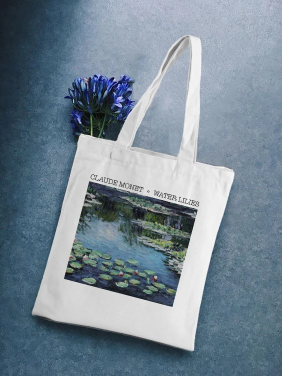 

Casual Water Lilies Graphic Printed Canvas Shoulder Bag Female Harajuku New Ulzzang Vintage Large Capacity Shoulder Bags