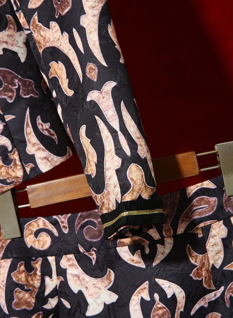 Red Roosarosee дизайнерский Женский комплект из 2 предметов Осенняя мода цветочный принт с длинным рукавом короткое пальто куртка+ элегантная тонкая юбка-карандаш