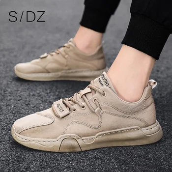 

SDZ Leather Sneakers Mens Casual Shoes Breathable Non-slip Outdoor Sneakers Male Lightweight Lace-up Flats Shallow Fit Shoes