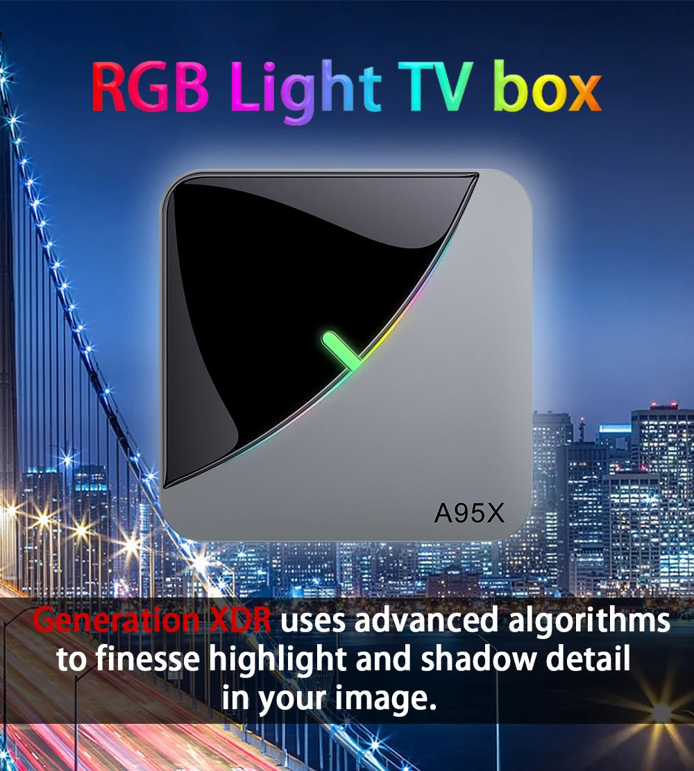 A95X воздуха RGB светильник Android 9,0 ТВ коробка 8K 4K Youtube Amlogic S905X3 Netflix, Wi-Fi, 2 ГБ, 4 Гб оперативной памяти, 16 Гб встроенной памяти, 32 ГБ, 64 ГБ, set top tv BOX