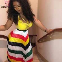 Для женщин лето-осень Galaxy Полосатое летнее длинные плиссированные юбки модная одежда с высокой талией Повседневная юбка