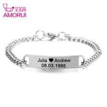 Персонализированное выгравированное название браслет с буквами из нержавеющей стали именной браслет под заказ идентификационные браслеты для женщин мужчин Юбилейная Подарочная бижутерия