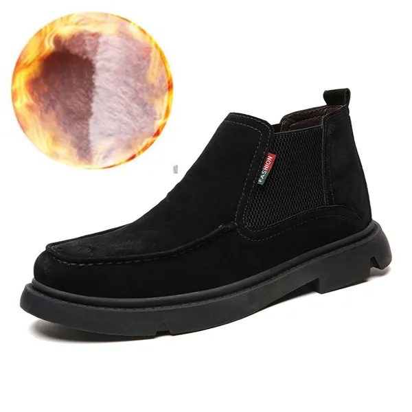 Новое поступление; черные ботинки «Челси»; мужские замшевые кожаные ботинки; коричневые зимние ботинки; повседневная мужская теплая обувь на меху; Мода года