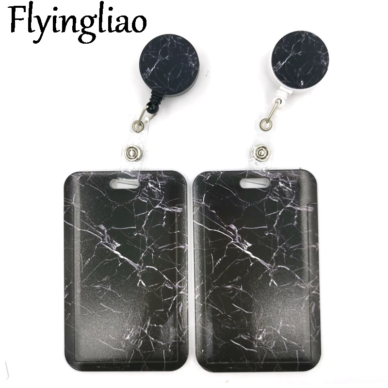 Black Marble Cute Credit Card Cover Lanyard Bags Retractable Badge Reel Student Nurse Exhibition Enfermera Name Clips Card ID colorful smoke cute credit card cover lanyard bags retractable badge reel student nurse exhibition enfermera name clips card