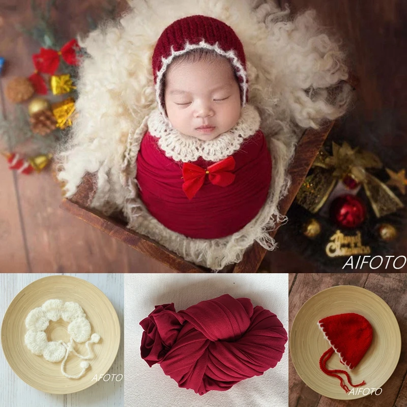 Newborn Photography Props Wraps Antlers Knitted Hat For Girls Christmas Outfits Shawl Roupa Baby Photo Accessories Shoot Studio