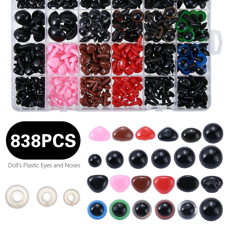 838Pcs Colorful Plastic Safety Eyes & Noses for Doll,Teddy Bear,Puppet Crafting 