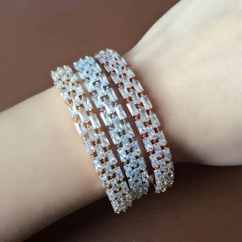 

RAKOL New Fashion AAA Cubic Zirconia Baguette Bracelet Micro Pave Setting Bangle Copper Base With Gold-Color Jewelry