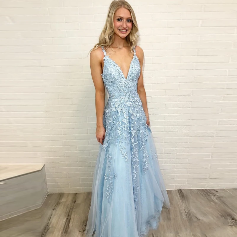 Небесно-голубой Robe De Soiree, сексуальные длинные вечерние платья с открытой спиной, для невесты, элегантное Бордовое платье с аппликацией и v-образным вырезом, официальное вечернее платье - Цвет: Небесно-голубой