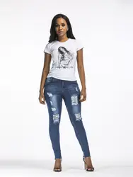 Импортные товары женские джинсы модные популярные AliExpress с дырками ковбойские брюки обтягивающие брюки