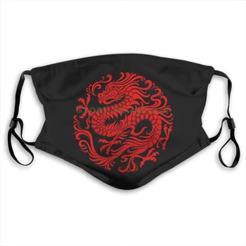 

Face Mask Traditional Red Chinese Dragon Circle Graphic Anti Dust With Filter For Men For Women Kids Girl Boy Teens Masks