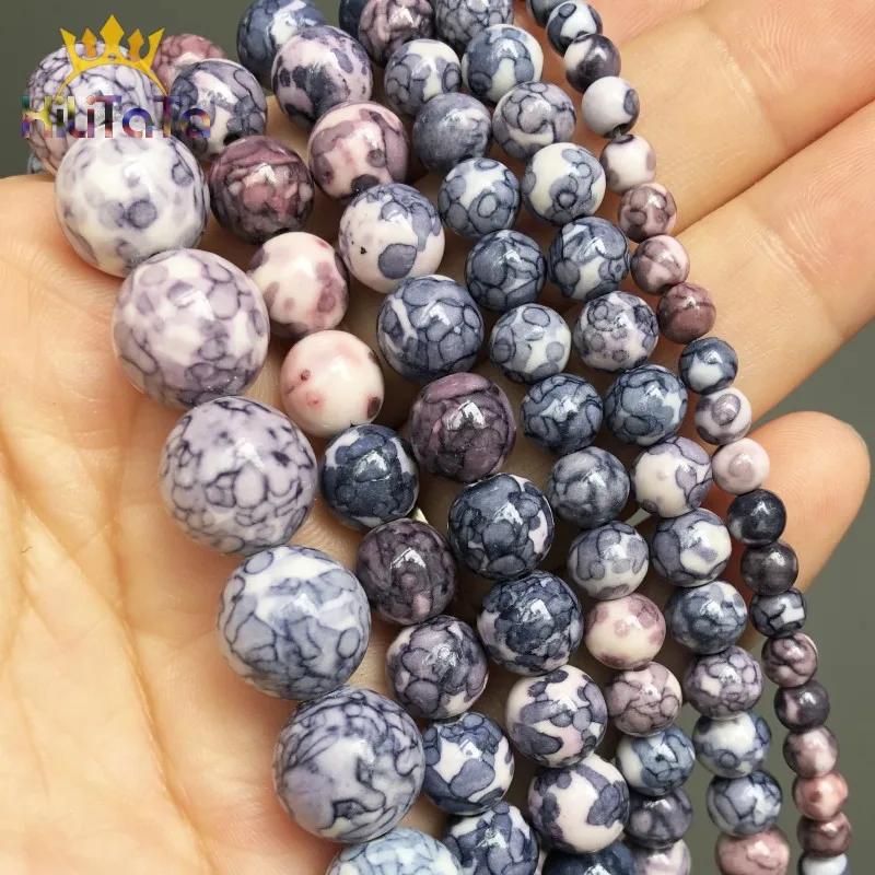 Natural Stone Beads Purple Colorful Rain Round Loose For Jewelry Making DIY Bracelet Accessories 15'' 4/6/8/10/12mm | Украшения и