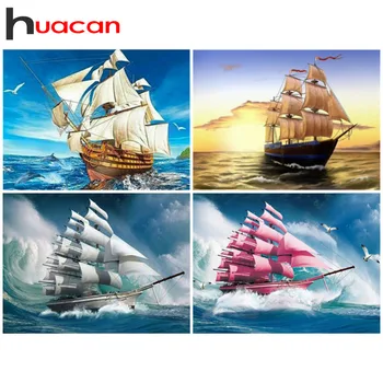 

Huacan Diamond Painting 5D Scenery Sailboat Full Square Diamond Embroidery Cross Stitch Rhinestone Picture Home Decor Drop Ship