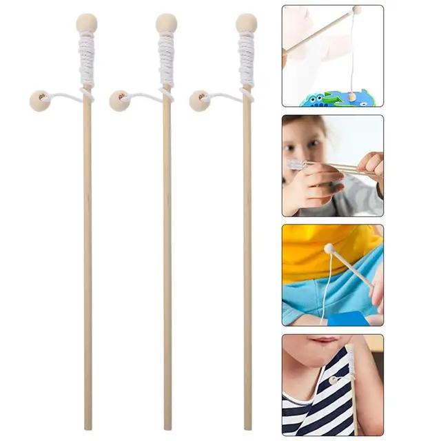 5pcs Wooden Magnetism Fishing Rod Toys for Children Early Educational Parent-child Interactive Fishing Rod for Kindergarten 5