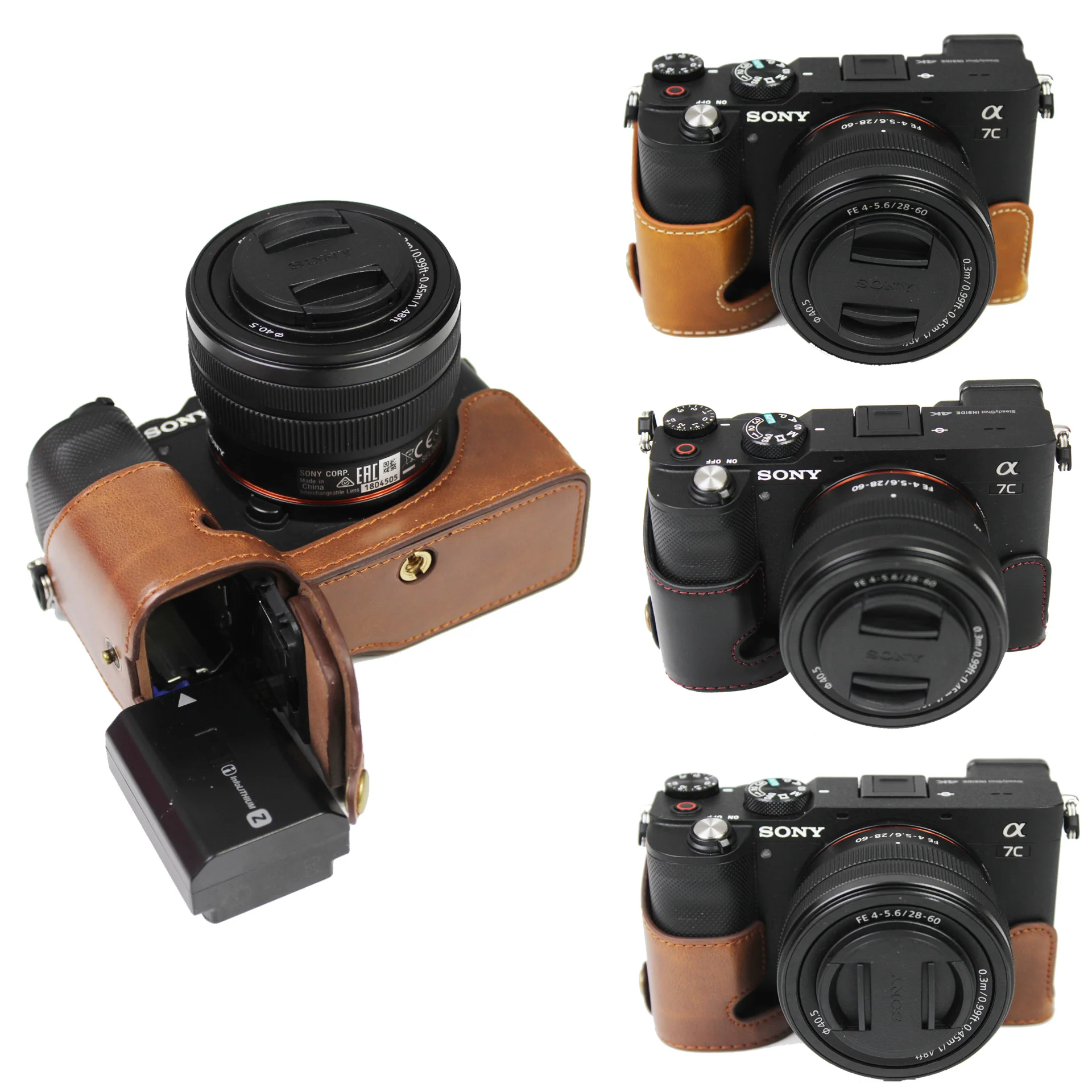 PU Leather Camera case Cover For Sony A7C Alpha 7C ILCE-7C Half Bag Body Set Accessories with battery bottom opening | Электроника