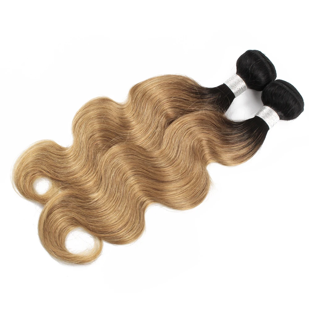 Kisshair T1b27 Hair Bundles 1/3/4Pcs Pre-colored Honey Blonde Body Wave Indian Human Hair Extension 2 Tone Ombre Bundles