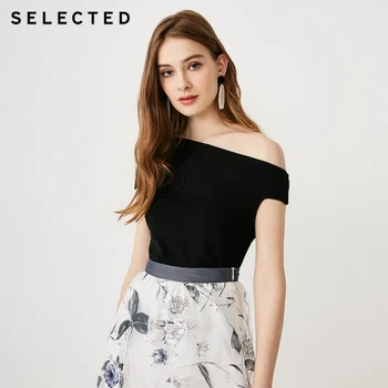 

SELECTED Stretch Diagonal Boat Neck Short-sleeved Knitted Tops S|419224502