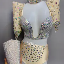 Сексуальный бар клуб DJ певец DS сценическая одежда Кристальный бюстгальтер шорты перчатки 5 шт. вечерние Стразы для шоу танцевальный наряд бикини наборы