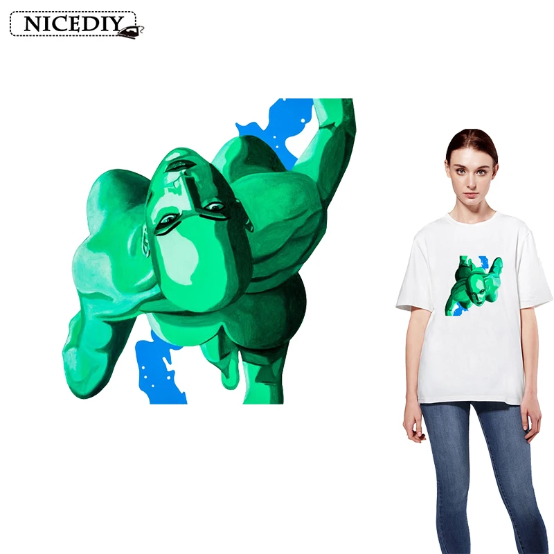 

Nicediy Green Body Art Patches Iron On Patches For Clothing Heat Transfer Vinyl Sticker Fashion Woman Applique Badge Washable