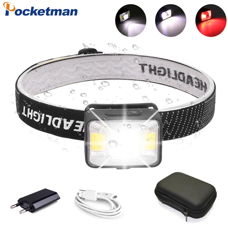 

Super Bright Headlamp USB Rechargeable Headlight with Built-in Battery Red White Light Head Light Waterproof Head Lamp