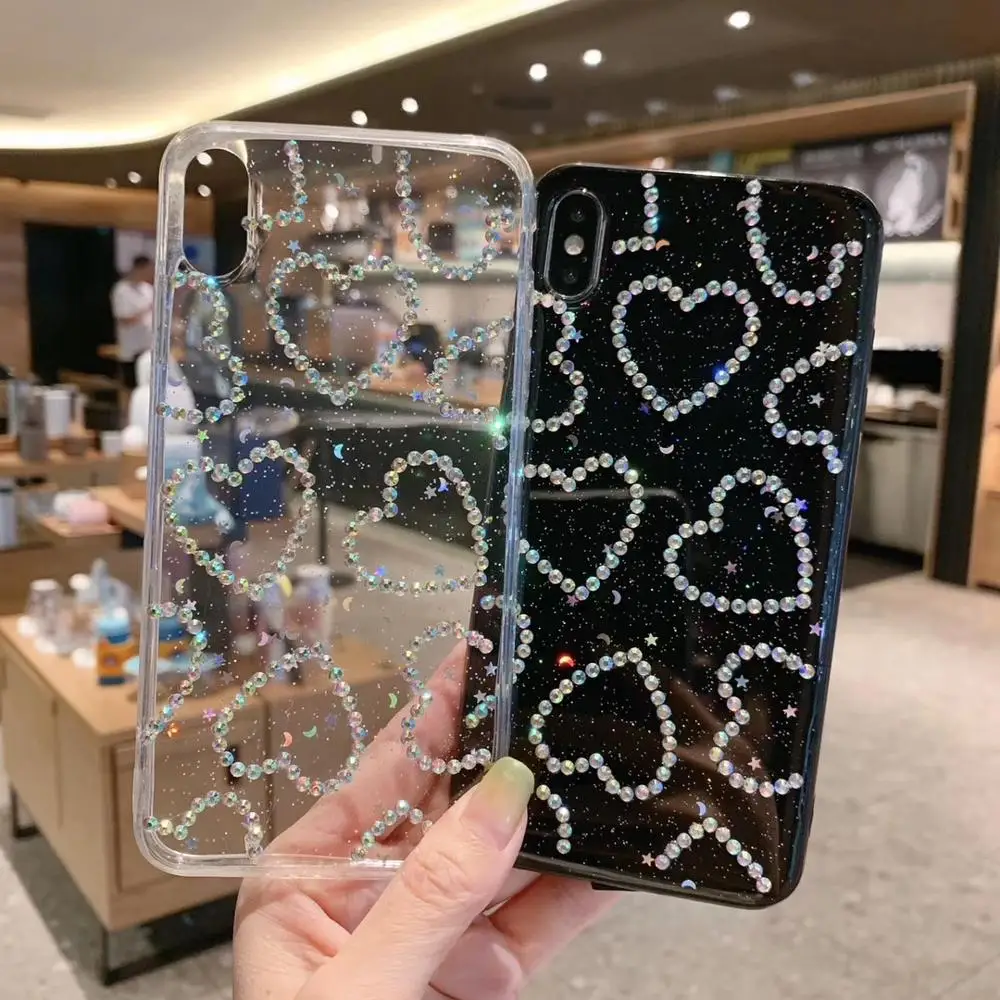 Роскошный блестящий чехол со стразами в форме сердца для iPhone X XS MAX XR 8 7 6 6s Plus