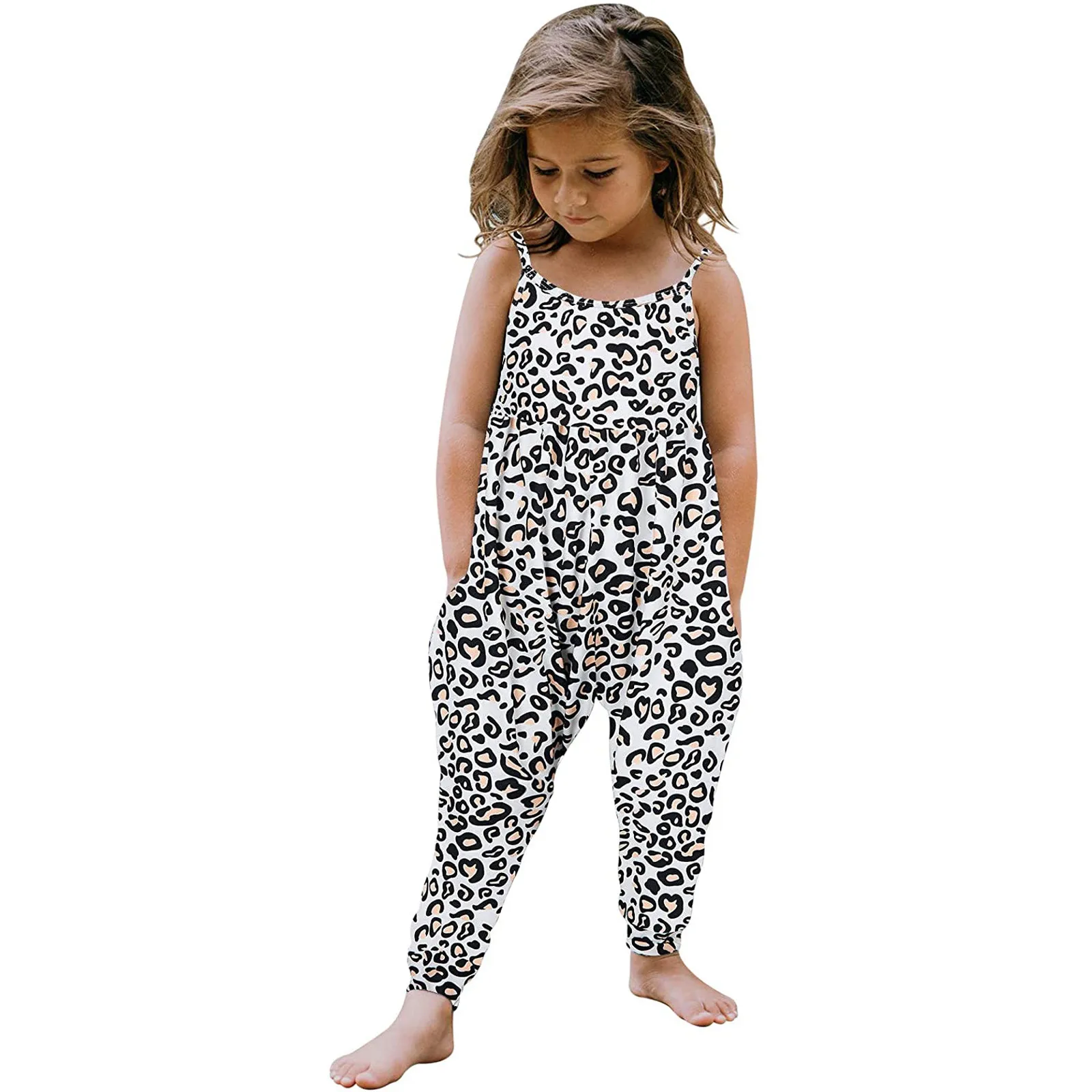 1-6 Years Kids Girl’s Summer Suspender Jumpsuit Sleeveless Fish Scale Leopard Print One Piece Long Pants Overalls Girl Jumpsuit Baby Bodysuits classic