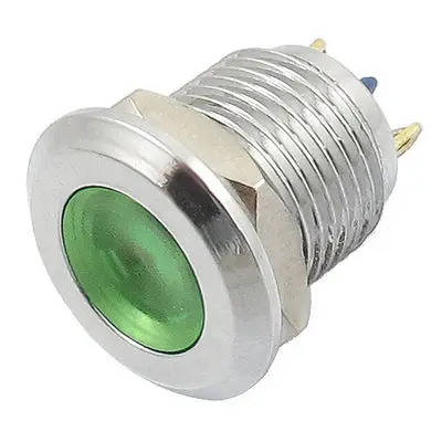 

DC 12V Two Pin Terminals Metal Green Light Signal Indicator Pilot Lamp