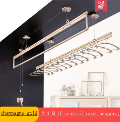 2.4M with 15 hanger Подъемная стойка для прачечной, Балконная ручная стойка для прачечной, двухполюсная домашняя Автоматическая охлаждающая стойка для белья - Цвет: 2.4M with 15 hanger