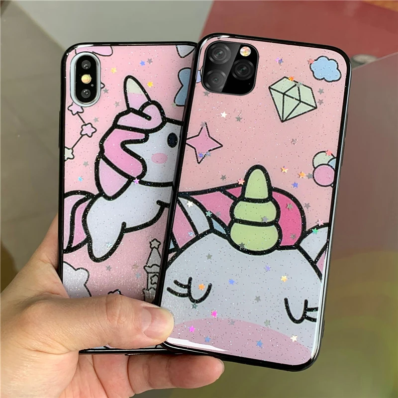 Блеск телефон с единорогом чехол для iphone 11 Pro X XS Max XR 6 6S 7 8 Plus задняя крышка |