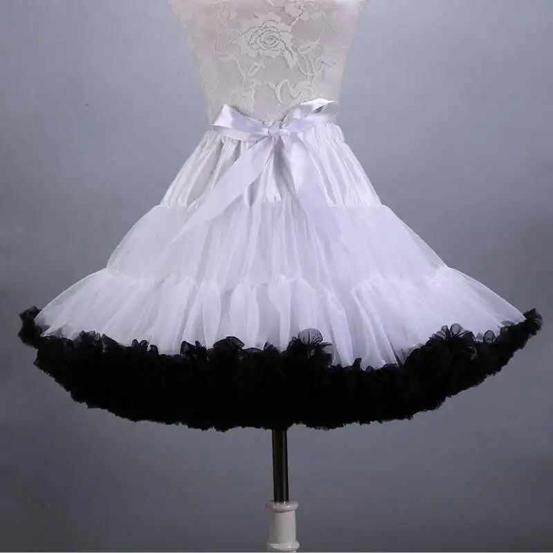 Для женщин балетки юбка-пачка взрослых Свадебная вечеринка танцевальная многослойная короткая юбка, для невесты, с фатиновой юбкой Пышное короткий подъюбник для маленьких принцесс, сетчатые юбки - Цвет: White with black
