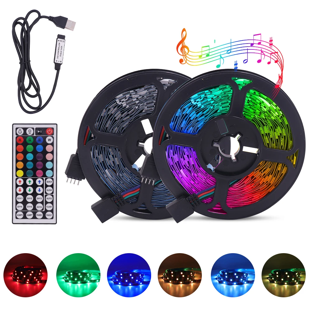 

5M/10M LED Strip RGB USB 5050 SMD LED Lights With Remote Control Desktop Holiday Wall Room TV BackLight 0.5/1/2/3M Light Strip
